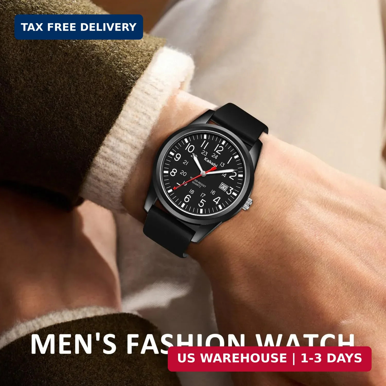 Men’s Easy to Read Watch, Unisex Military Sport Analog Quartz Casual Wristwatch