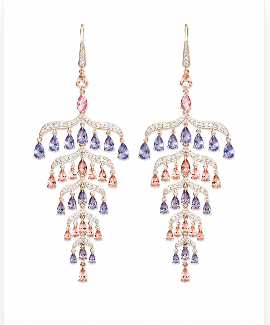Carol Brodie Rarities Tanzanite Morganite White Zircon Chandelier Earrings NIB