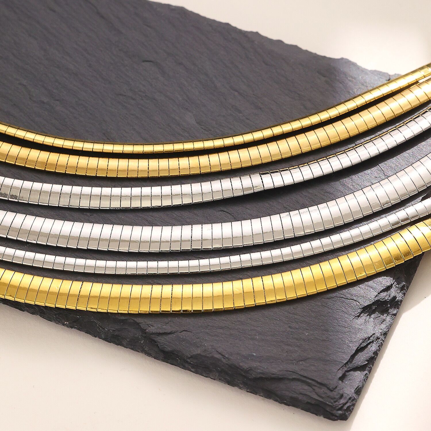 Women 4/6/8mm Stainless Steel 18k Gold Plated Herringbone Snake Chain Choker