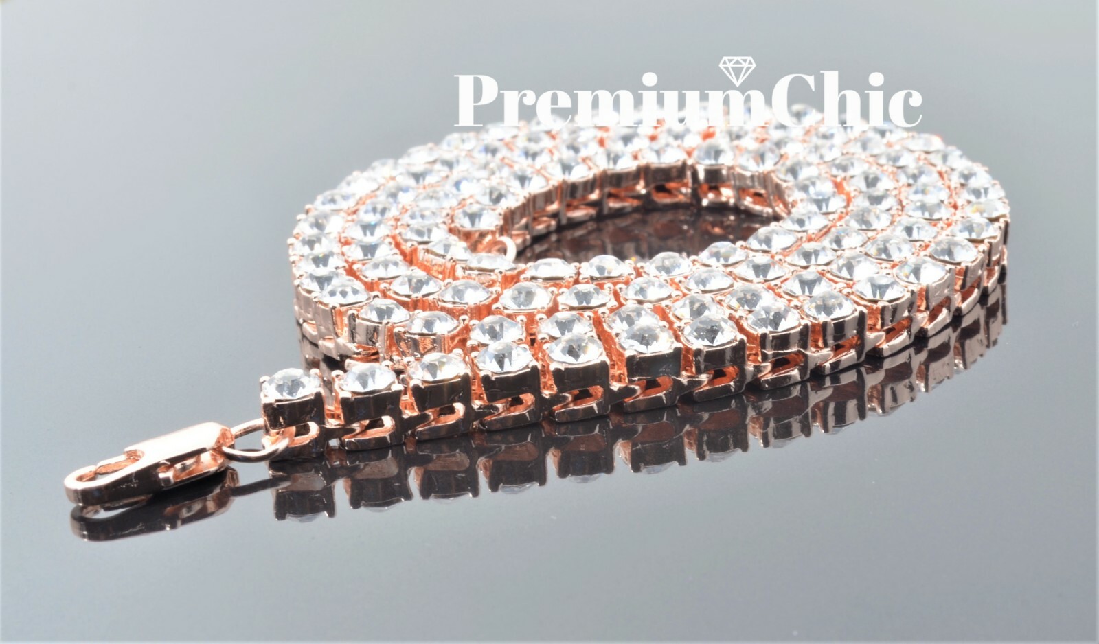 Tennis Chain Choker ICED CZ Stones Mens HipHop Necklace Rose Gold Plated Jewelry