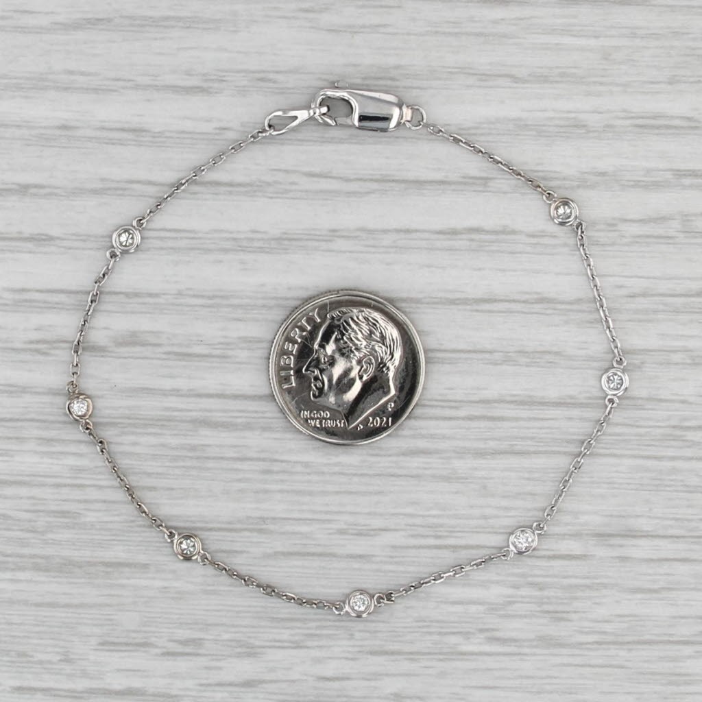 0.23ctw Diamond By The Yard Station Bracelet 14k White Gold 7.5″ Cable Chain