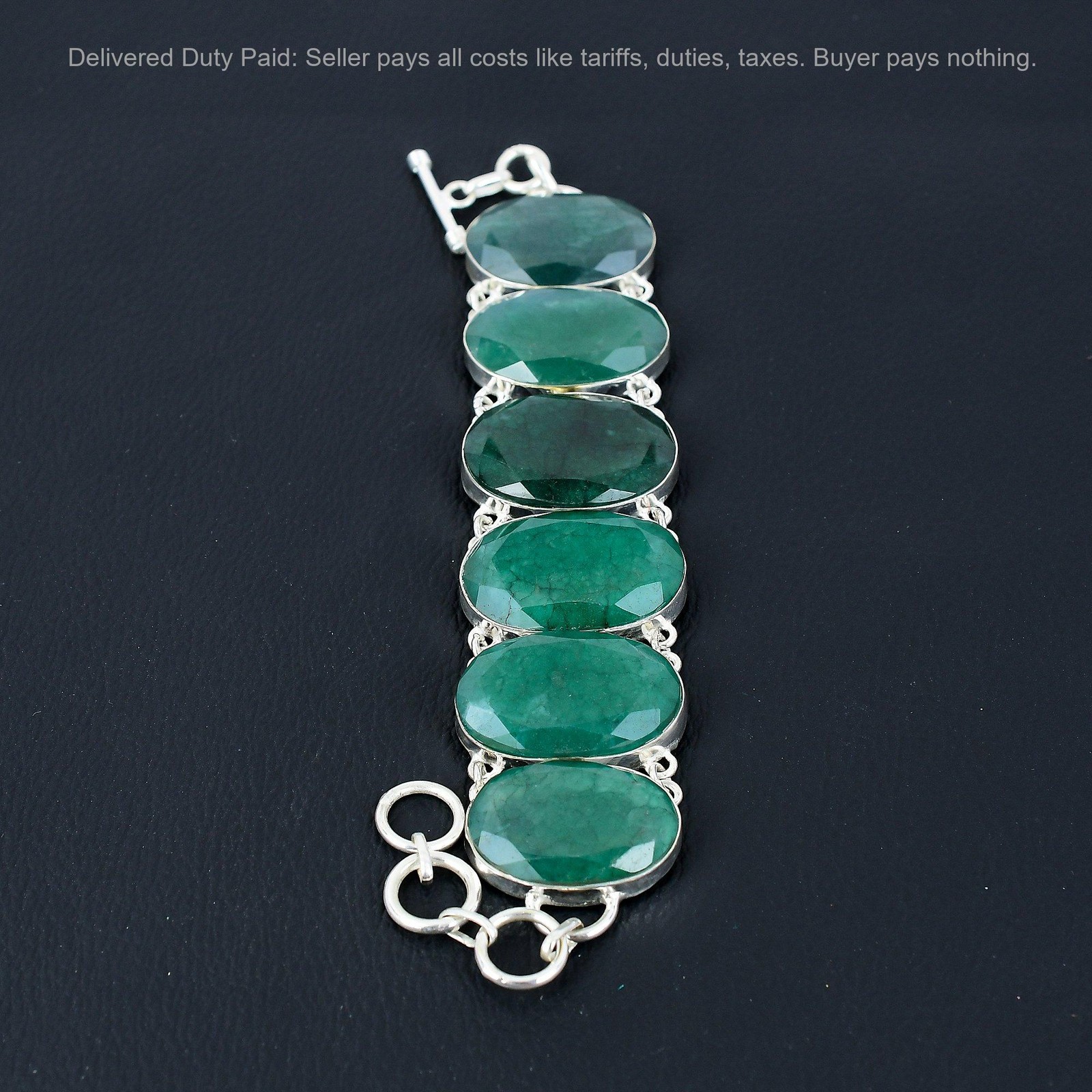 Natural Zambian Emrald Trendy New Chain Anniversary Bracelet 925 Sterling Silver