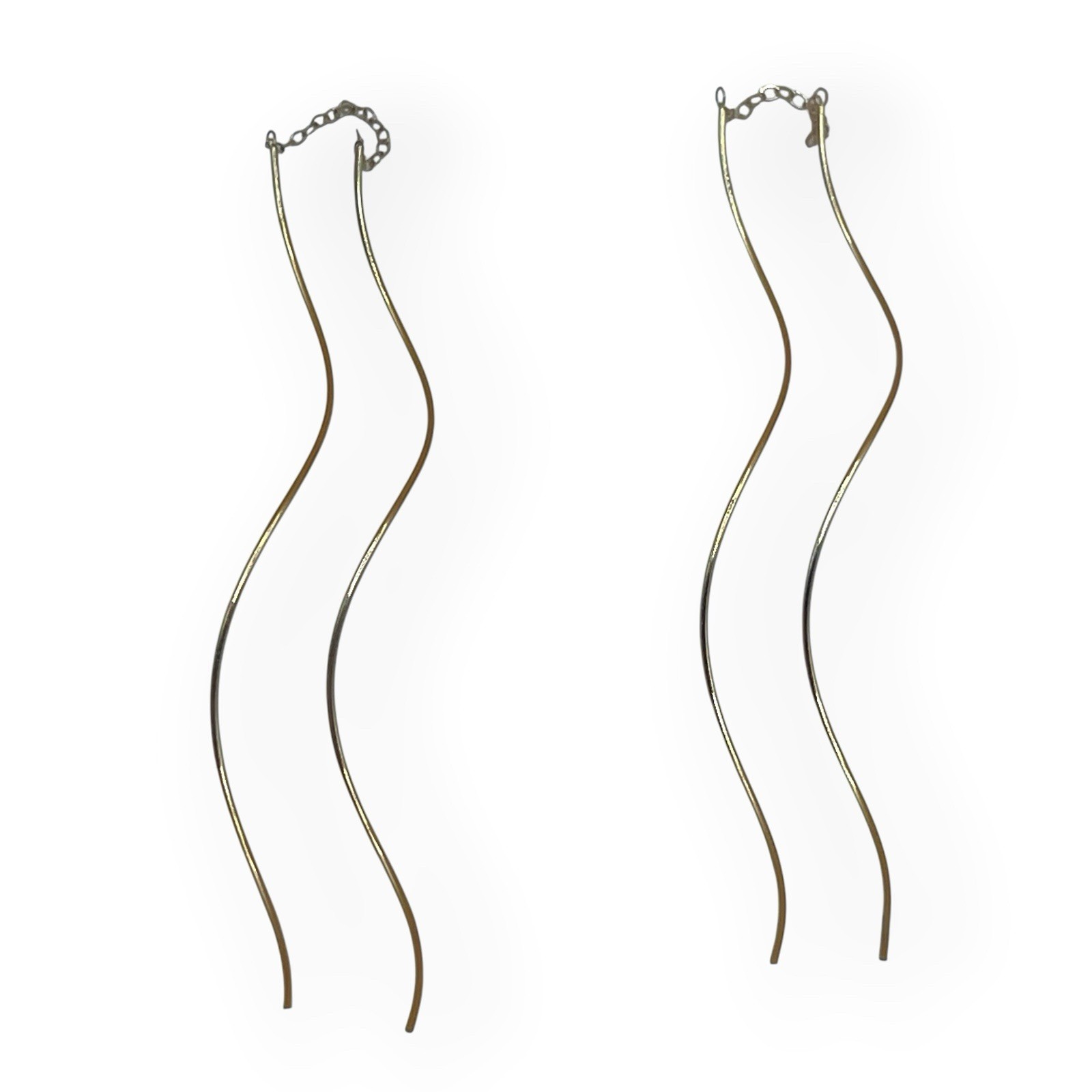 14K Gold Threader Earrings 3” Wavy Cascading Dangle Pull Through Chain 0.91g