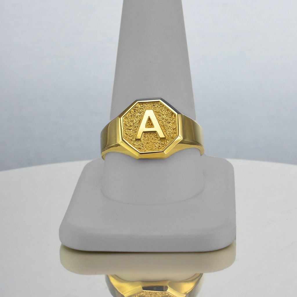 Men’s 10K Yellow Gold Letter Initial Octagon Signet Ring Personalized A–Z