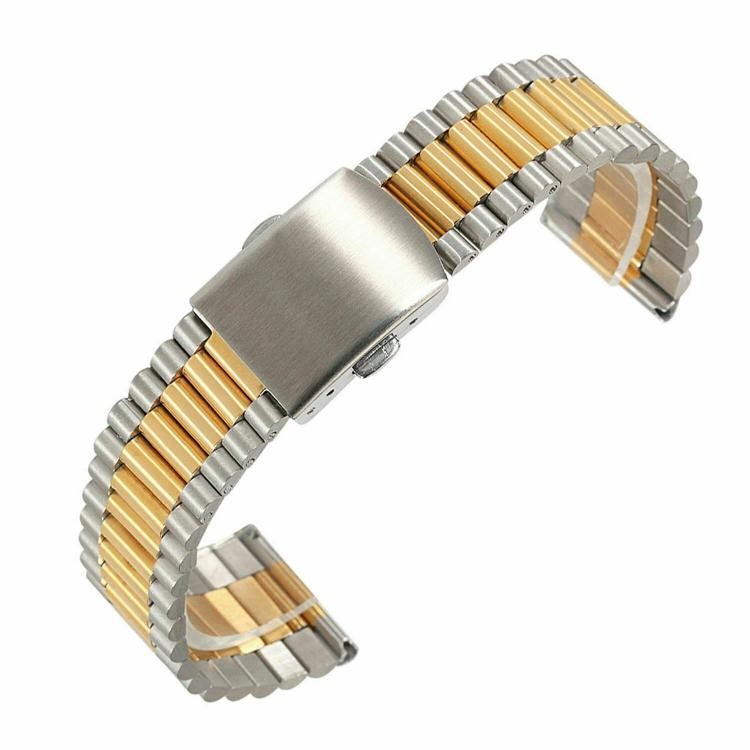 12-20mm 3Rows Slim Metal Watch Band Safe Secure Clasp Stainless Steel Link Strap
