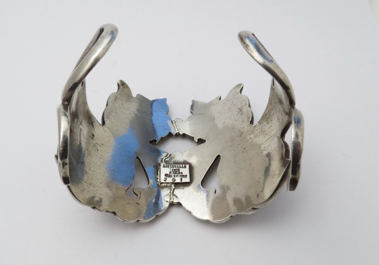 Los Castillo # 291 sterling silver cuff bracelet double dragon griffin Mexican