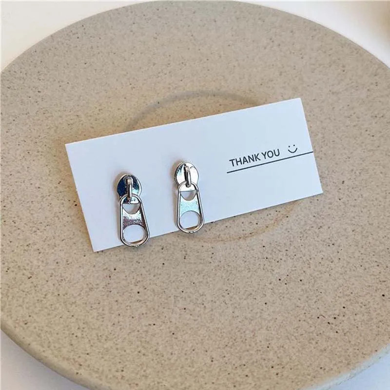 Design Zipper Head Stud Earrings for Women Men Hollow Out