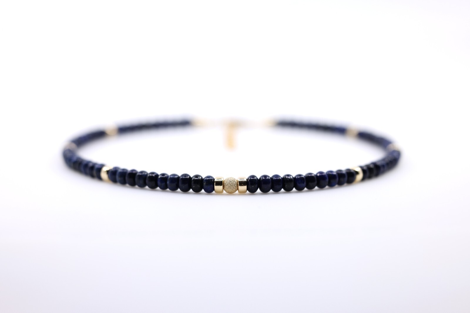 6mm Blue Lapis Lazuli & Gold Filled Modern Beaded Gemstone Choker Necklace