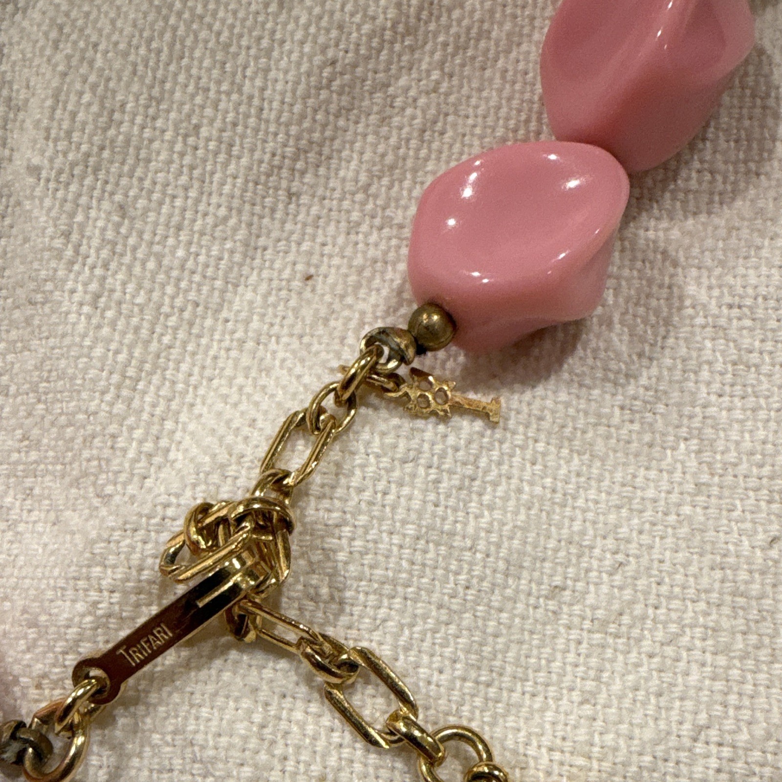 Trifari Signed Pink Plastic Beaded Necklace
