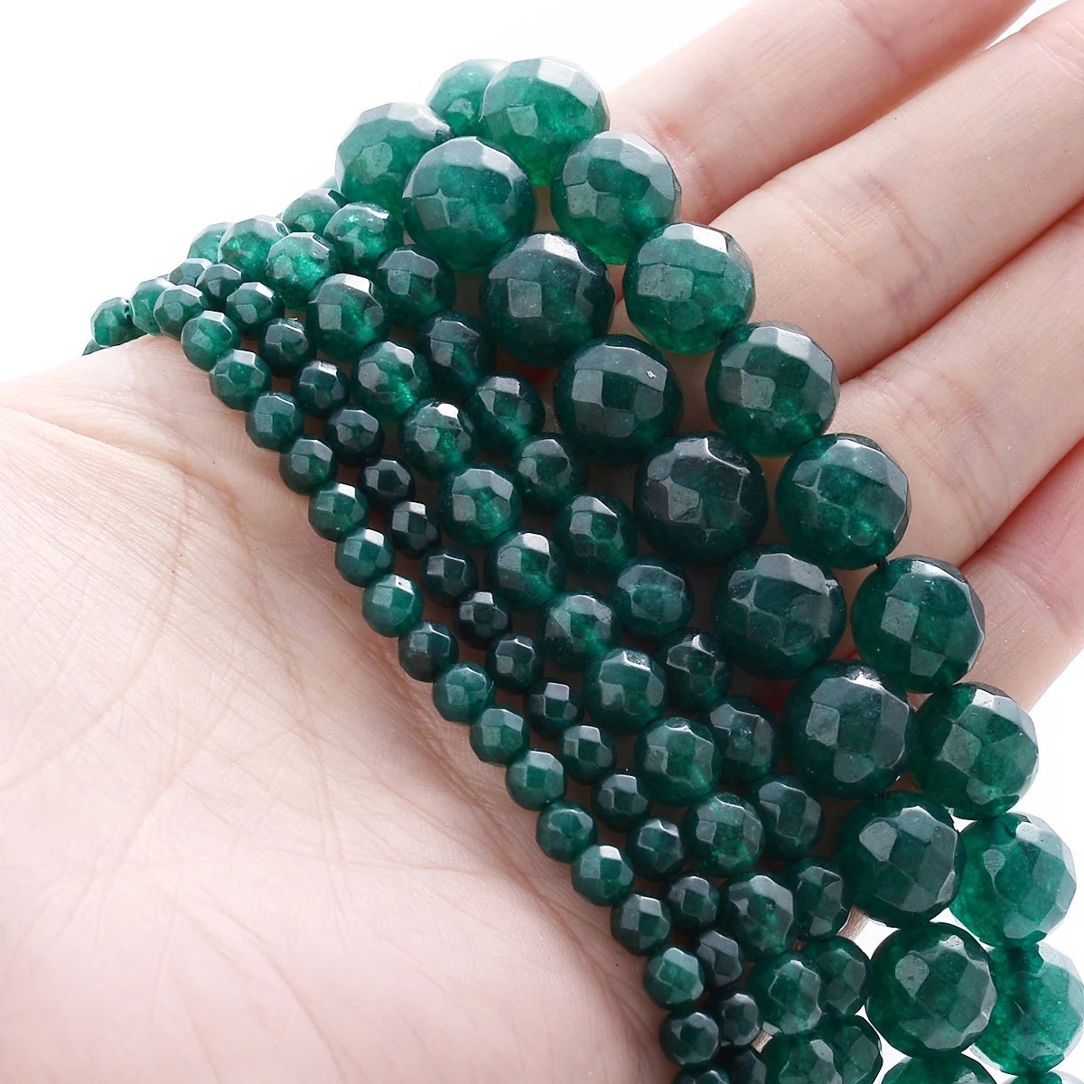 Faceted Emerald Green Jade Round Beads 15″ Strand 3mm 4mm 6mm 8mm 10mm 12mm