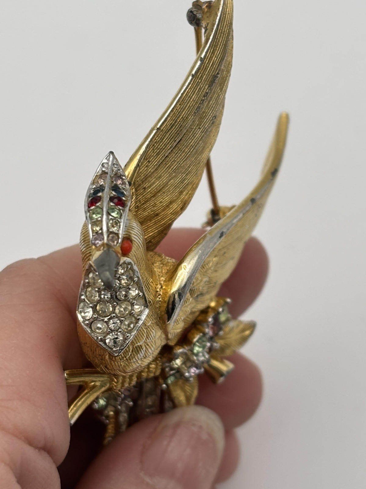 Vintage As-is Marcel Boucher Bird of Paradise Brooch Pin Gold Plated Rhinestones