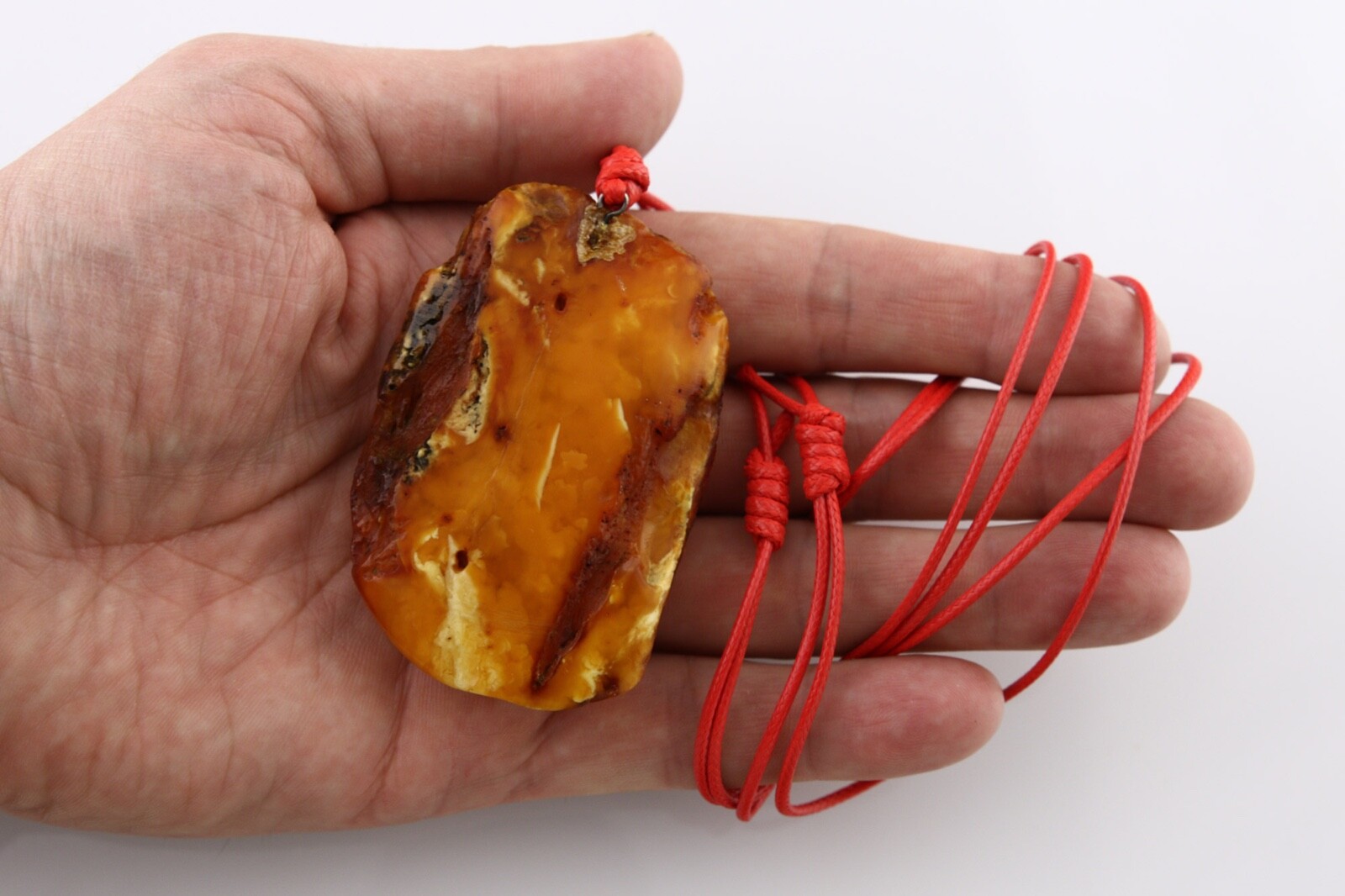 Vintage Genuine BALTIC AMBER Adjustable Red String Pendant Amulet 36.3g 211104-2