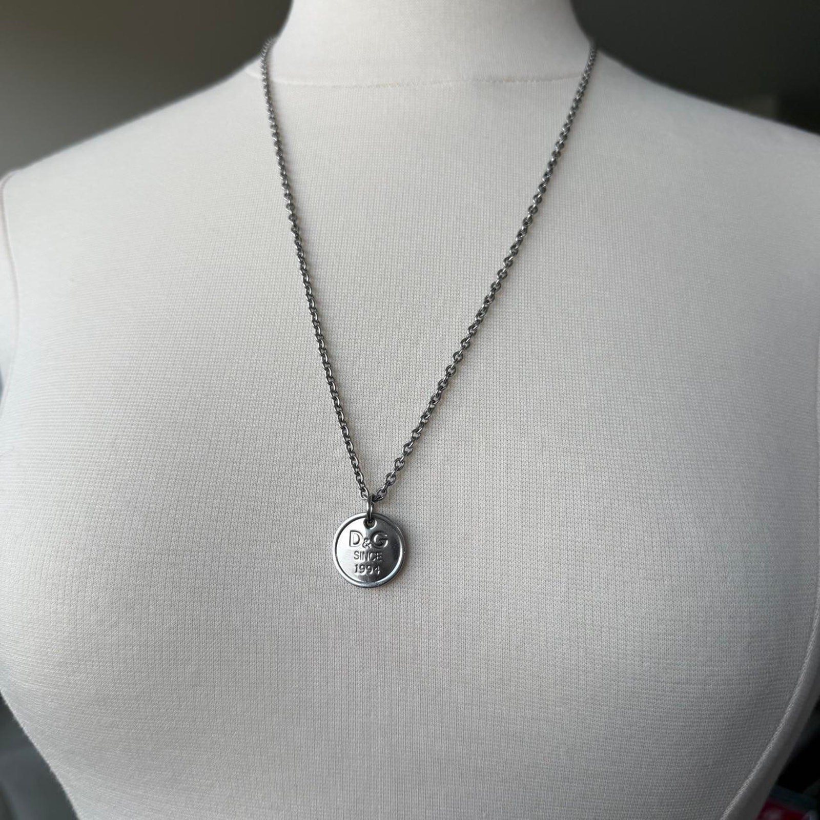 Dolce & Gabbana Since 1994 Round Logo Pendant Necklace Silver