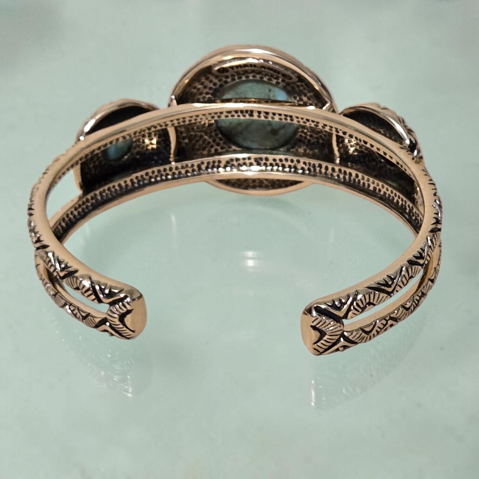Barse Studio Gold Bronze 3 Turquoise Cuff Bracelet Southwest Jewelry Mayan