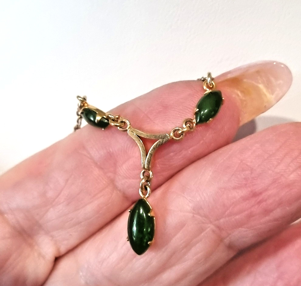 Vintage Rare Collectible c1940s -50s ART 12k gold fill Real Jade Necklace Video
