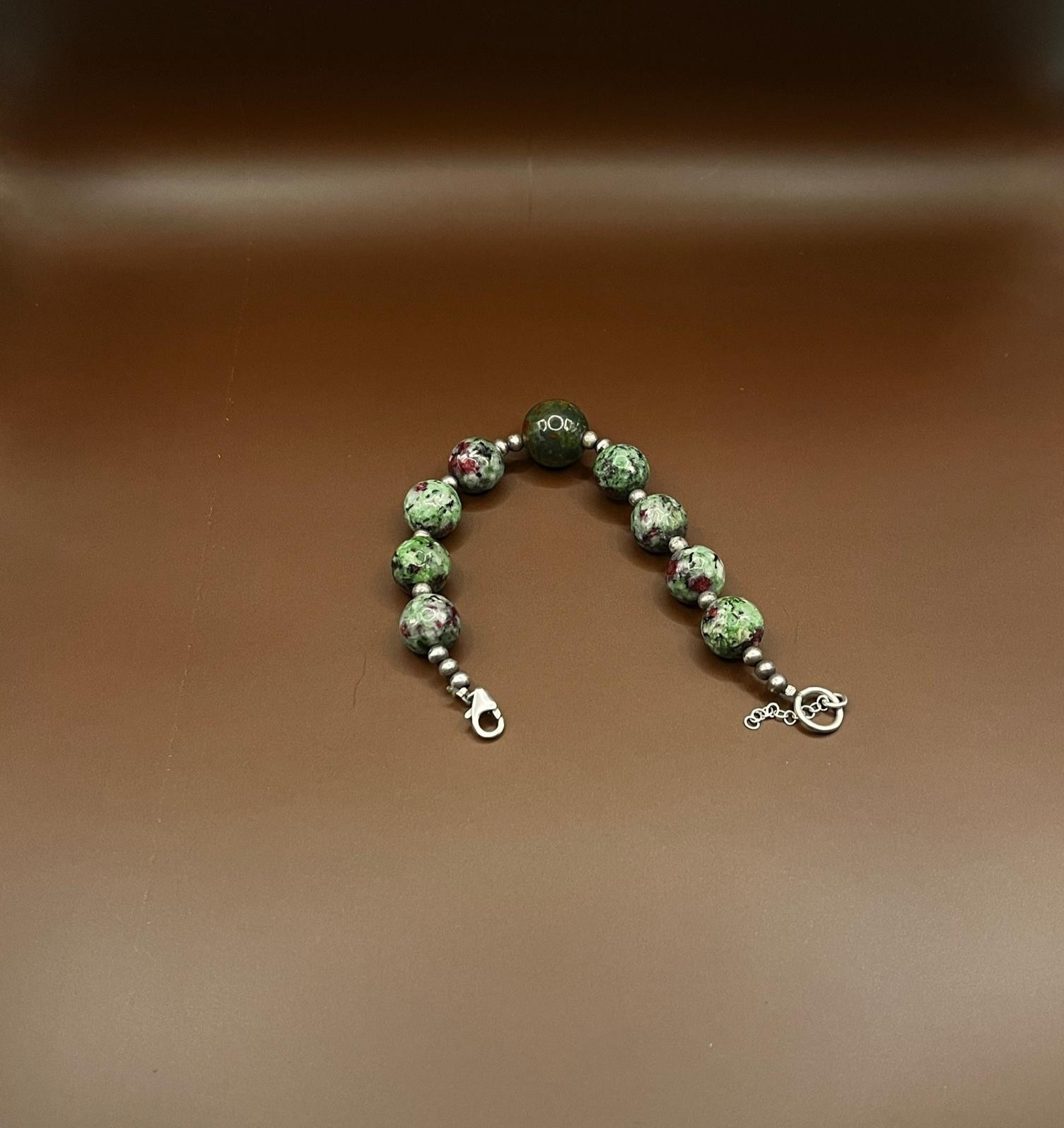 Vintage Ruby in Zoisite Beaded Bracelet Silver Tone Accent Beads Gemstone
