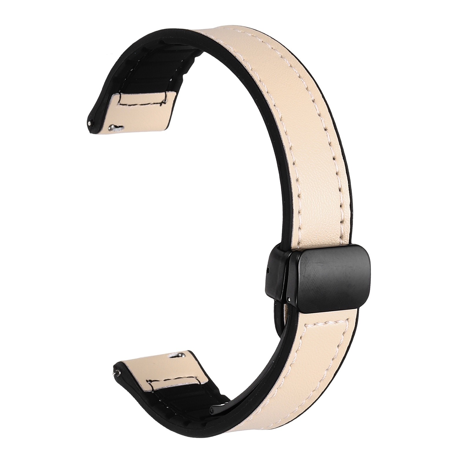 18mm Microfiber Leather Polished Magnetic Watch Band with Magnet Buckle Beige