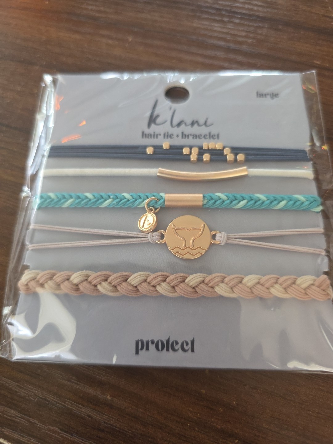 Klani “Focus” Hair Tie + Bracelet Set, Small, Multicolor Braided Beaded Charm