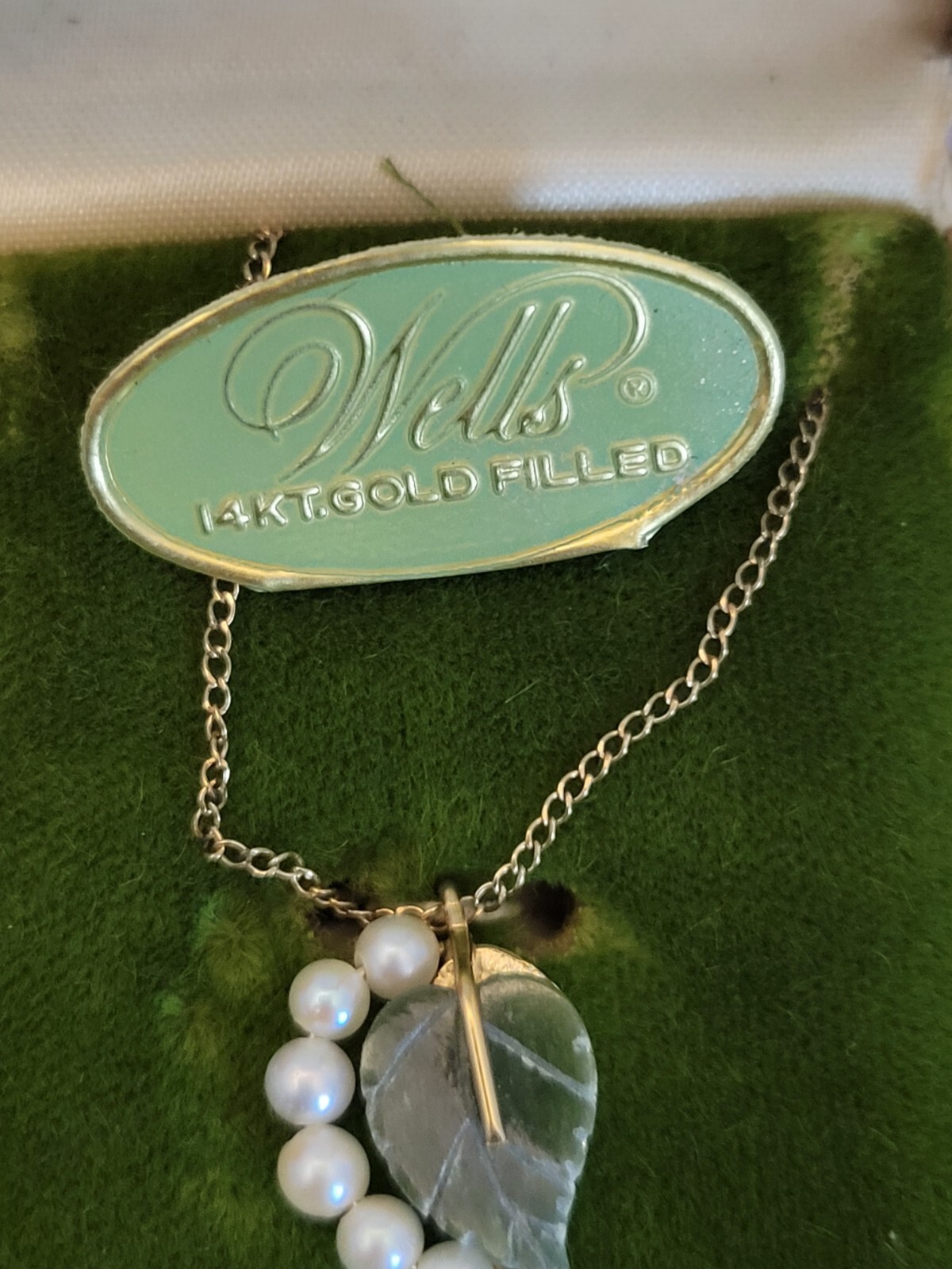 Vintage Wells 14kt Gf Jade Heart 16 Inch Necklace In Original Box 40s