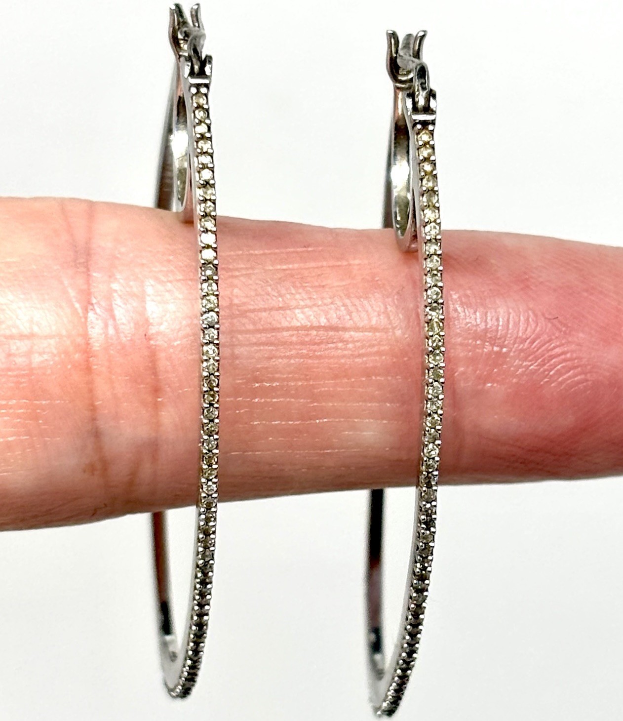 Large Sterling Silver Hoop Earrings w/ Diamond Accents Melee Zales Classic Style