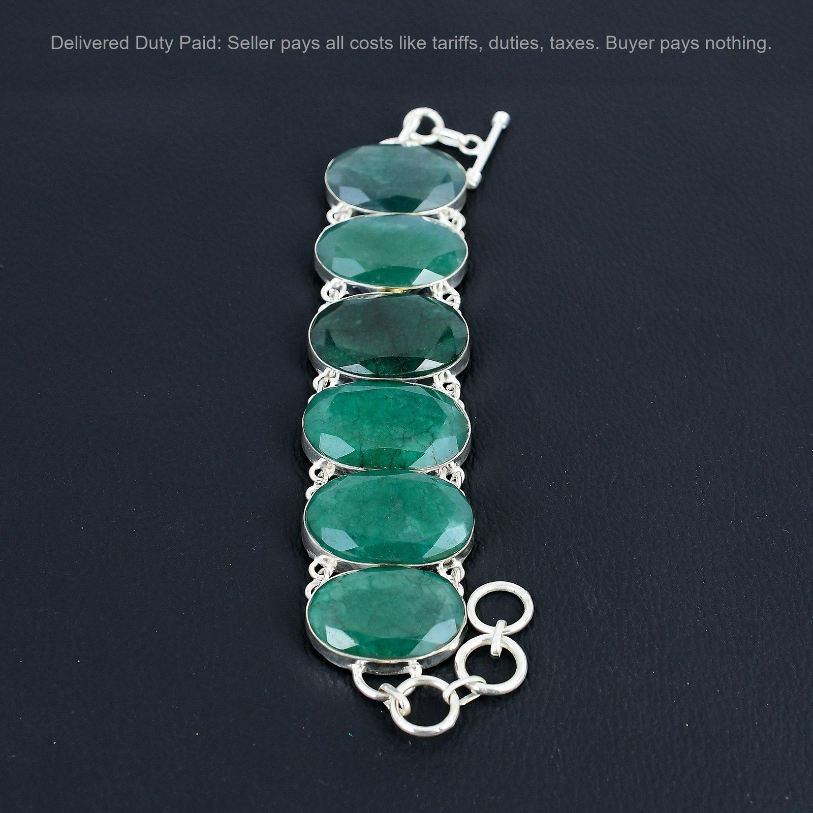 Natural Zambian Emrald Trendy New Chain Anniversary Bracelet 925 Sterling Silver