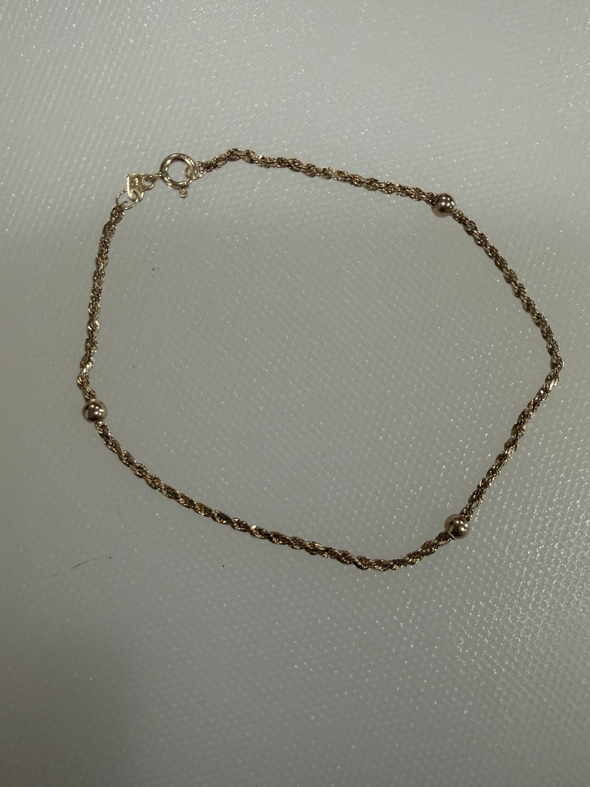 1mm Gold 14k Rope Chain Bracelet Beaded 6.75in Spring Ring Clasp