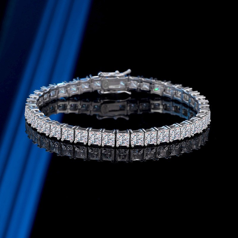2-5MM Full Princess Cut Moissanite Tennis Bracelet 925 Sterling Silver Chain