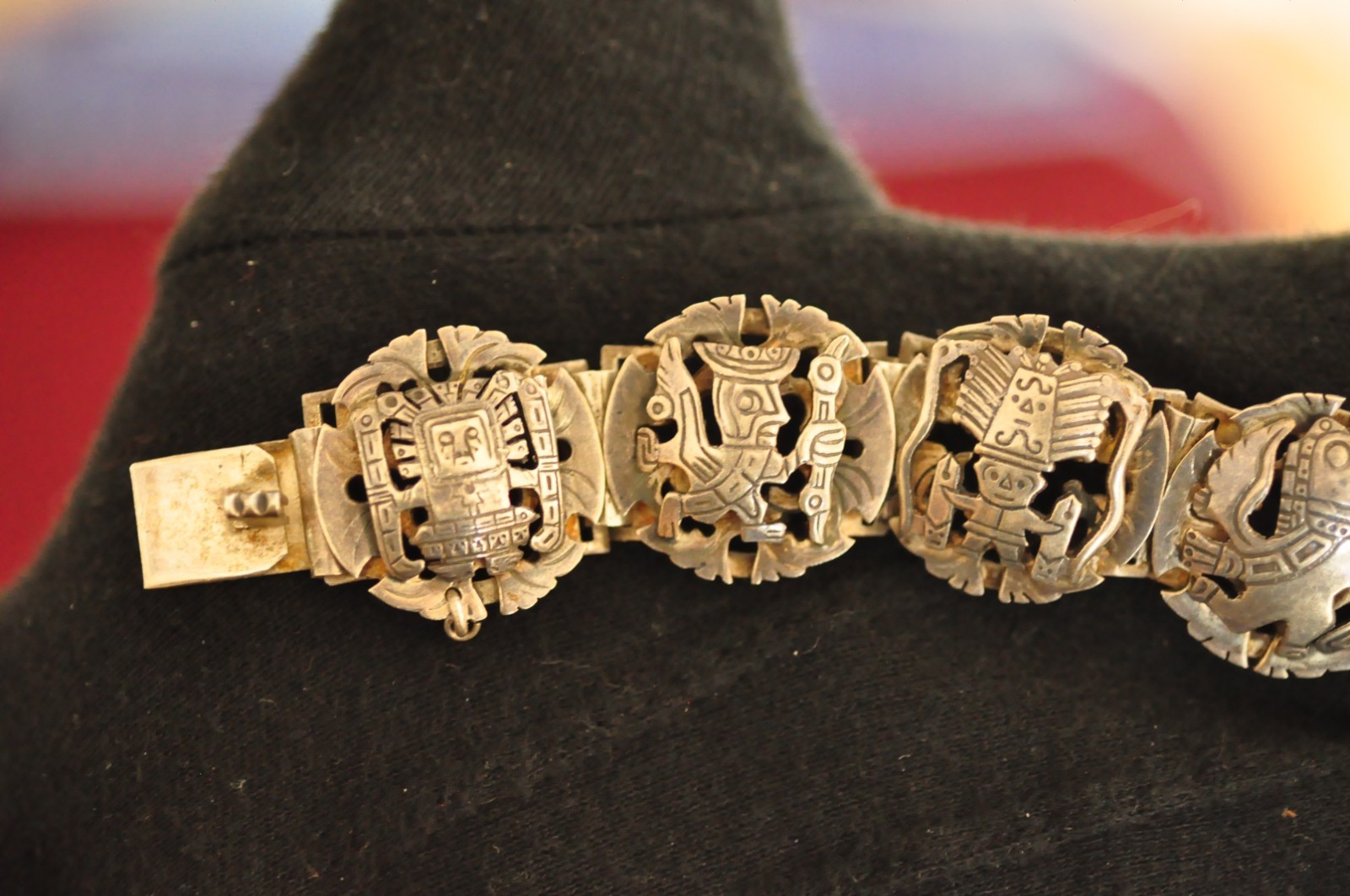 Vintage Cuzco Peru Sterling Silver Bracelet – 7.5″ – 42g – Signed 925 Inca Motif