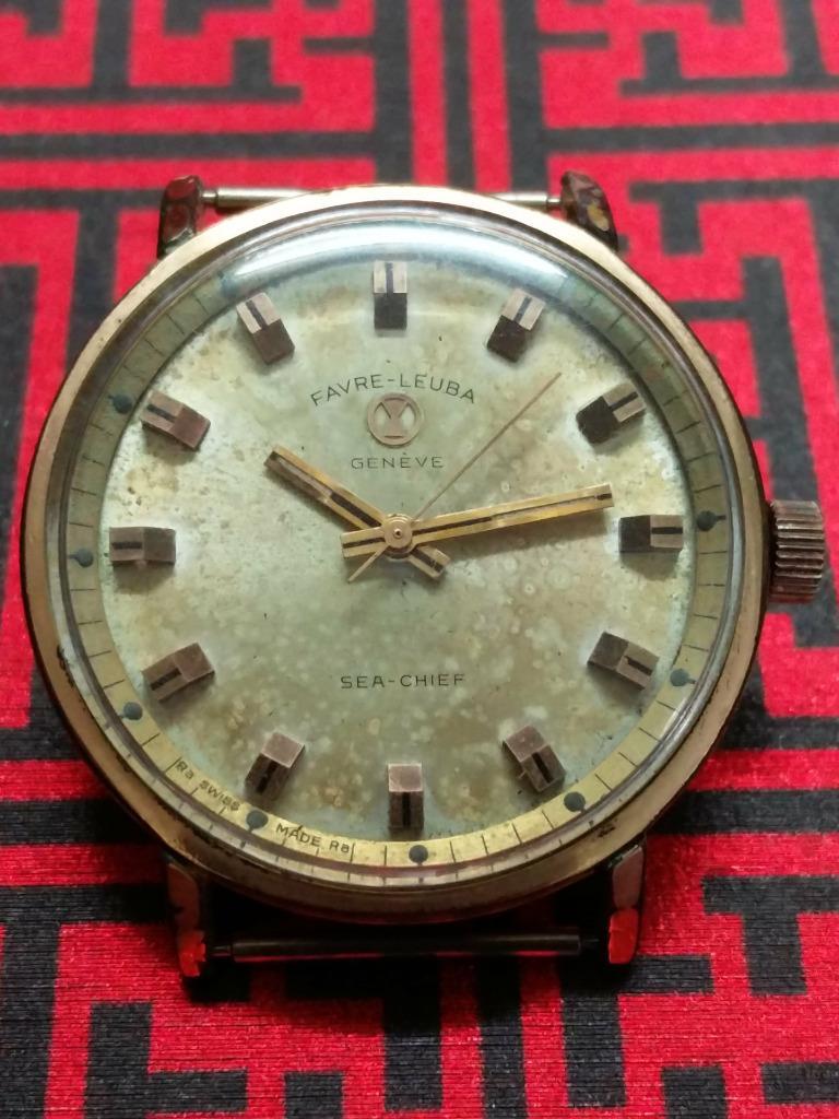 Vintage Gold Plated Men Favre Leuba Sea Chief Manual Winding Watch Head (TP360)