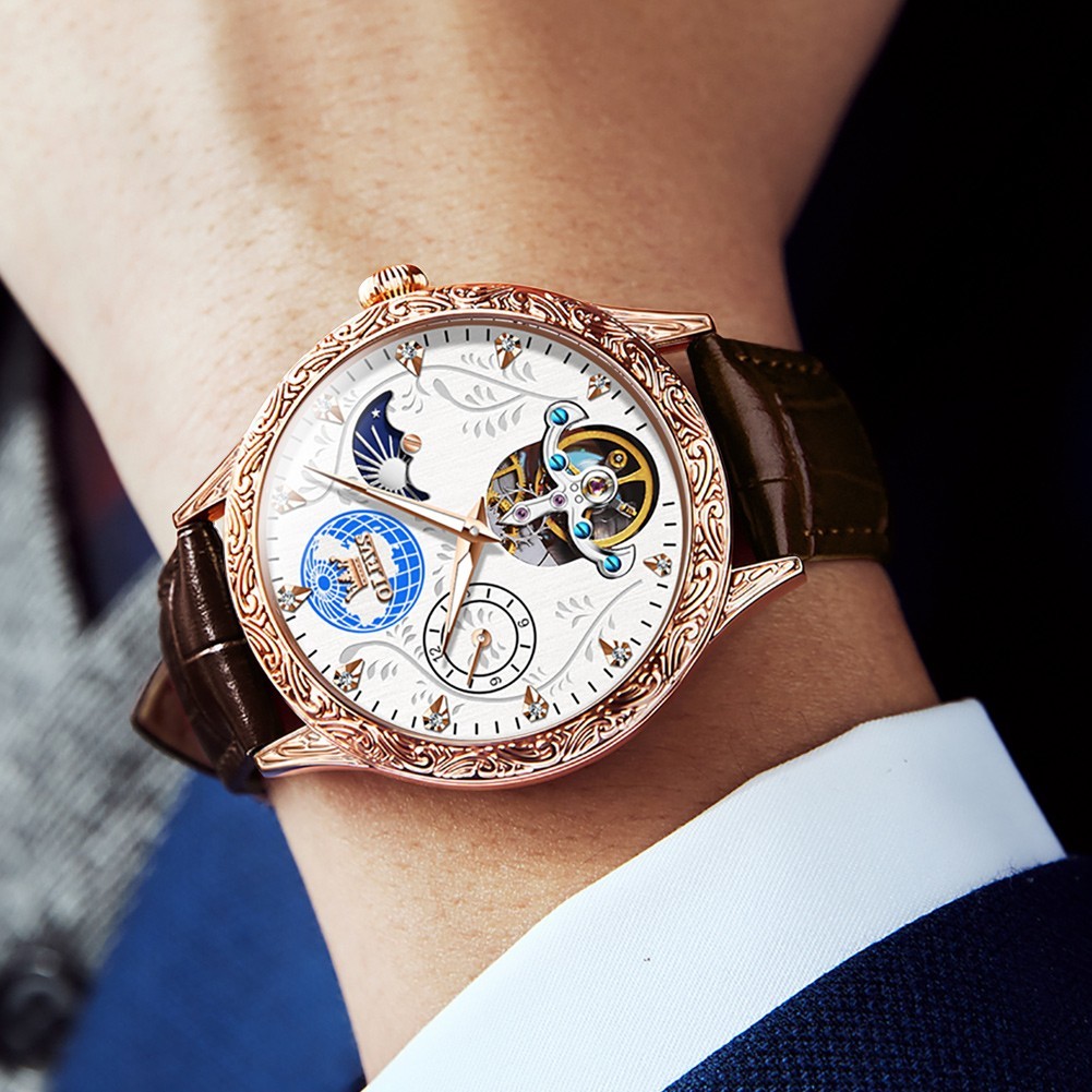 OLEVS 6660 Stylish Moon Face Multi-functiom Water Resistant Mechanical Watch