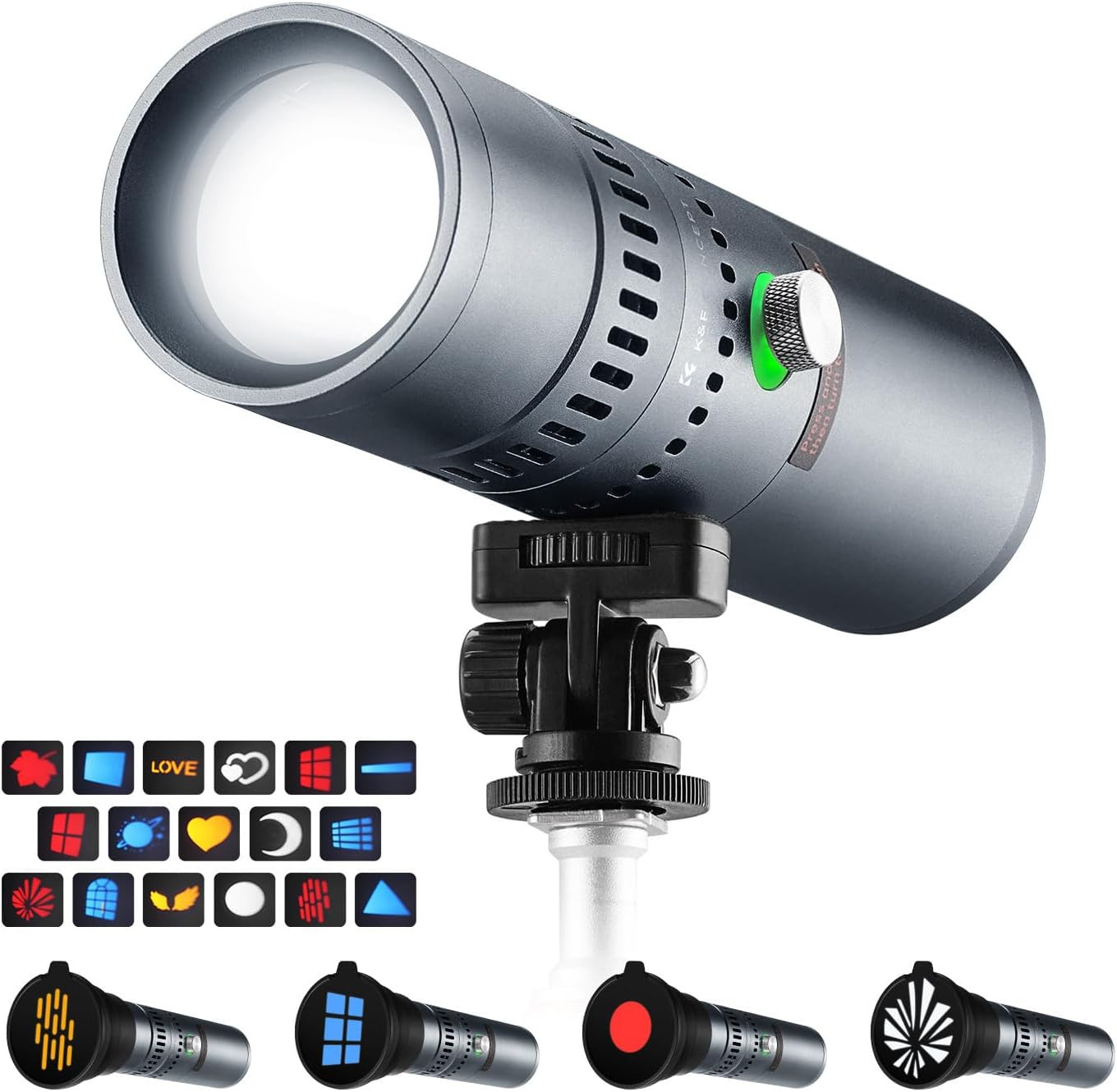 K&F CONCEPT SP25C 25W RGB Photography Flashlight with 20 Gobos & 4 Colors, 9000m