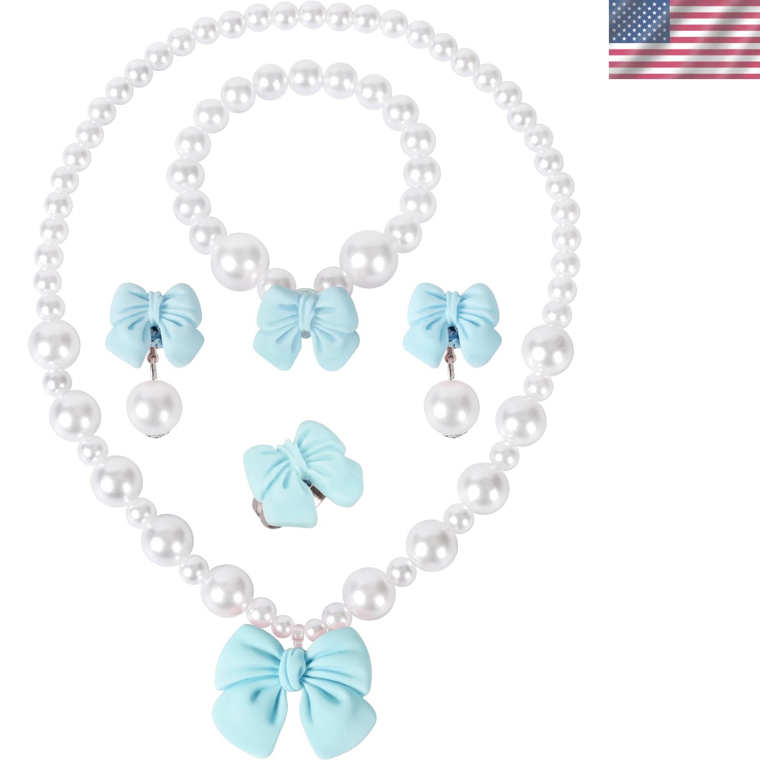 Princess Jewelry for Little Girls, Handmade Bow Pearl Kids Jewelry Set, Stret…