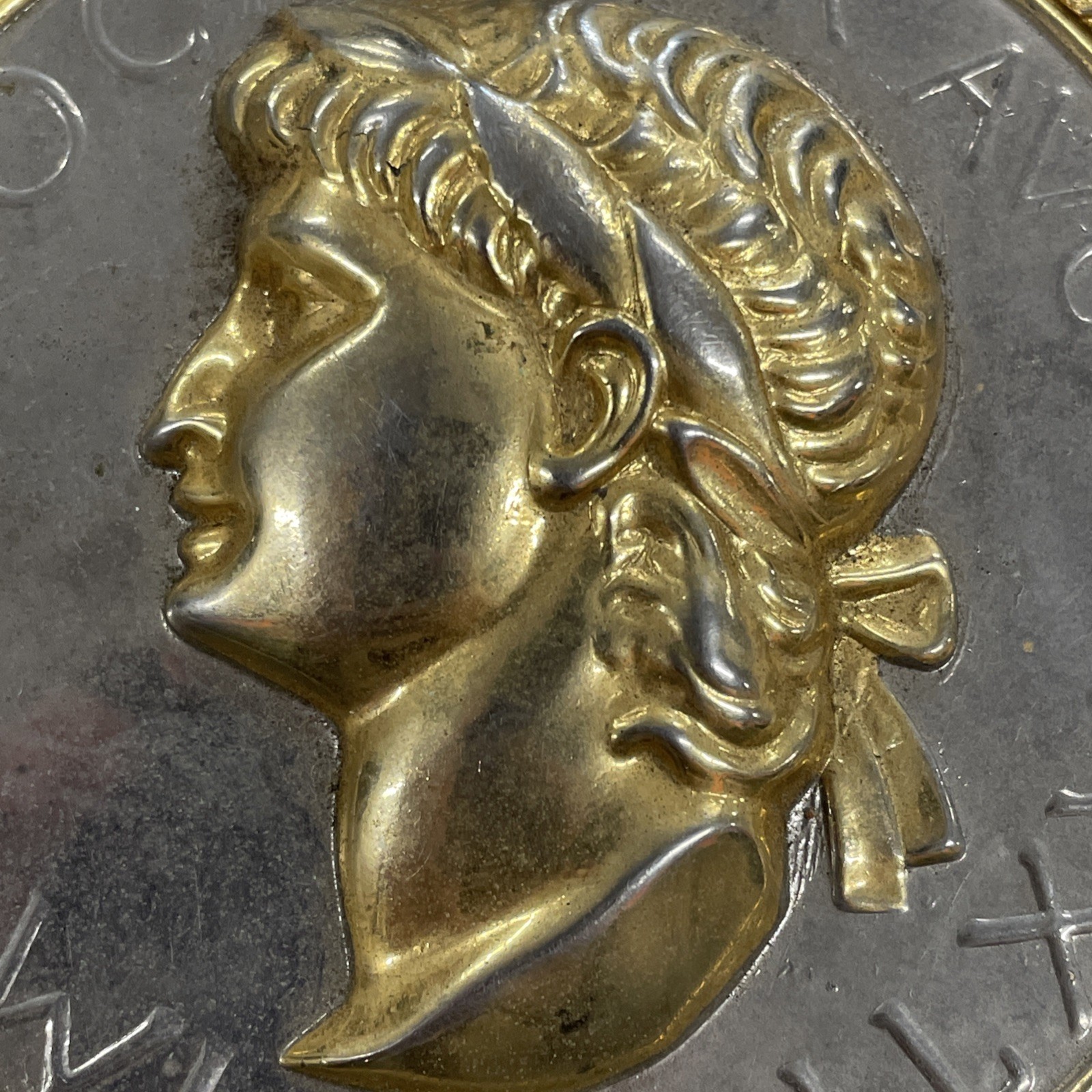 Gold & Silver Toned Large Roman Emperor Nero Aureus Coin Replica Pendant