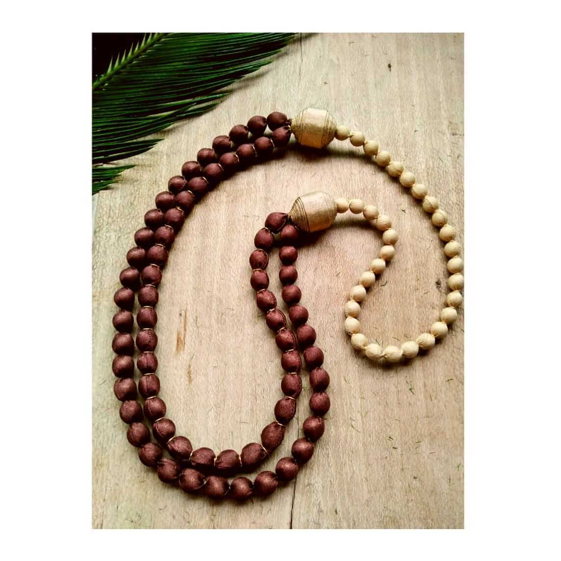 Sophia Multistrand Handmade Silk Blend Two Row Bead Necklace Gold and Brown