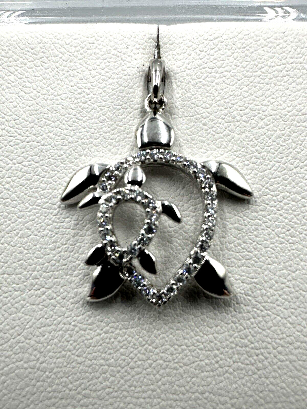 Sterling Silver CZ Turtle And Baby Pendant (21 x 28 mm)