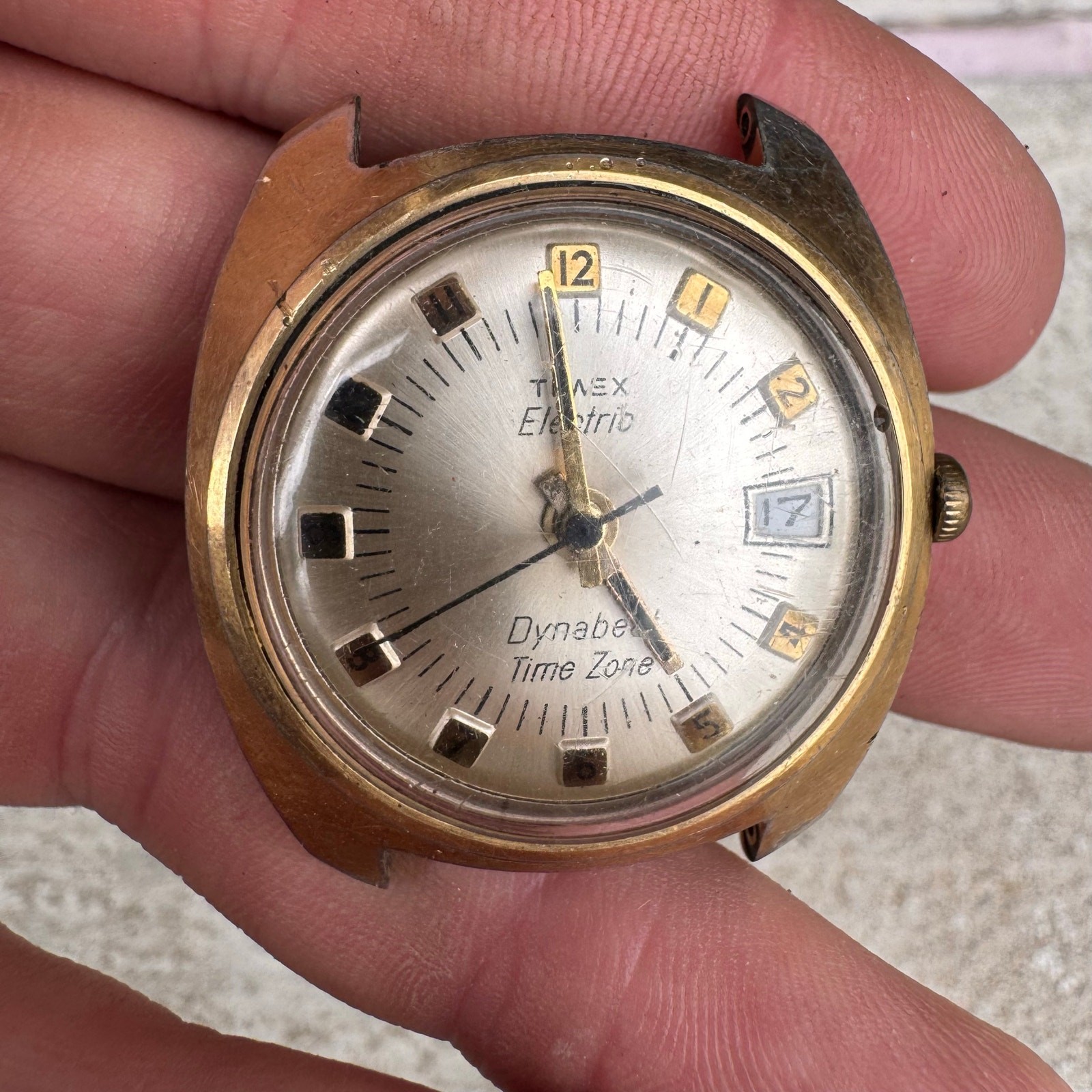 Vintage Men’s Timex Electric Dynabeat Date Watch Gold Time Zone Untested