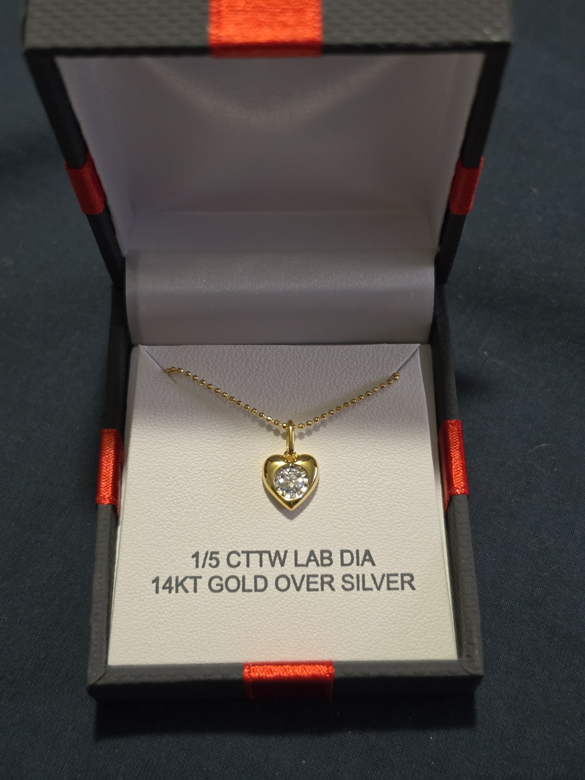 1/5 CTW Lab-Created Diamond Heart Charm Pendant Ball Chain 14K Gold Plated