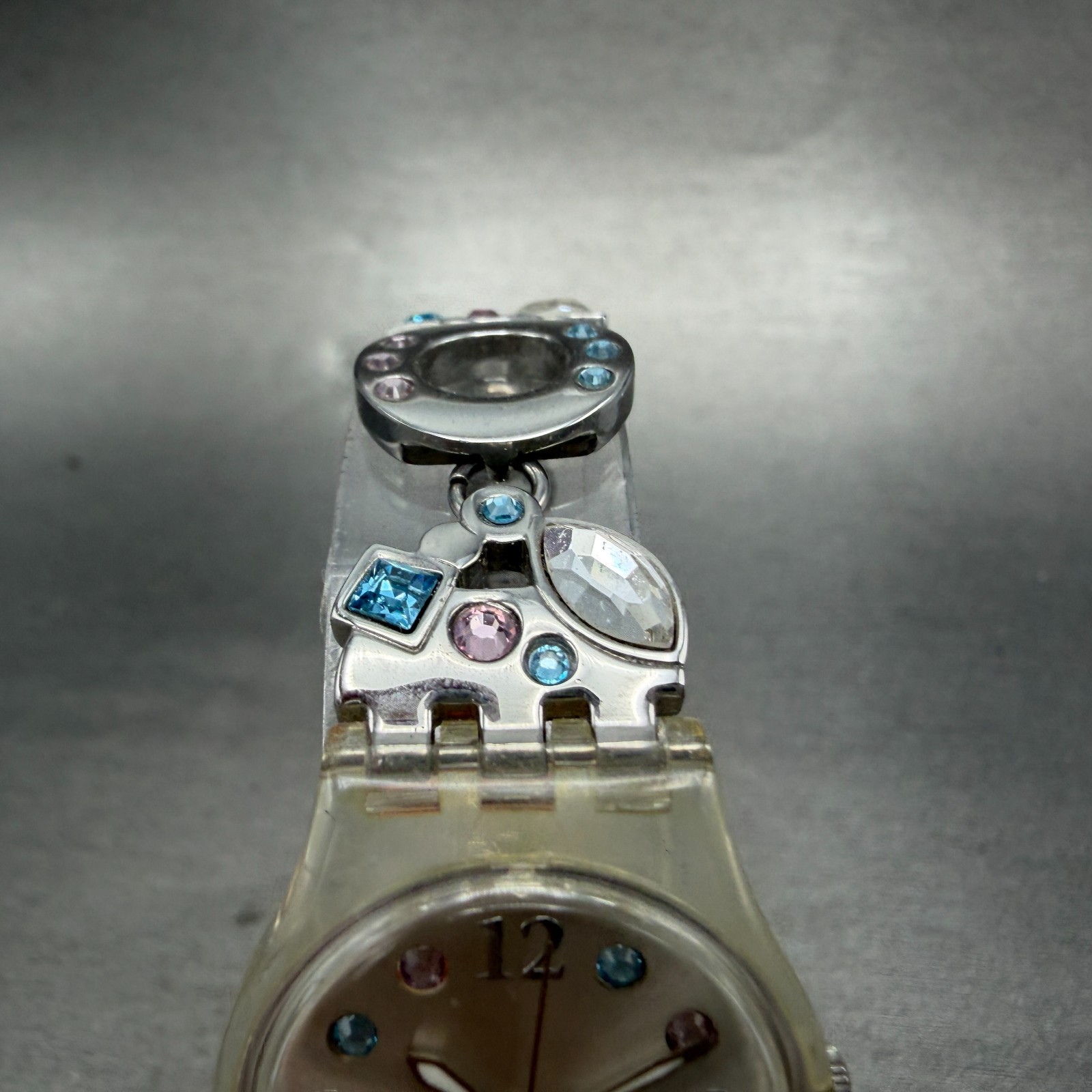Swatch Menthol Tone Watch Women 25mm Silver Dial Clear Case LK292G New BatteryJK