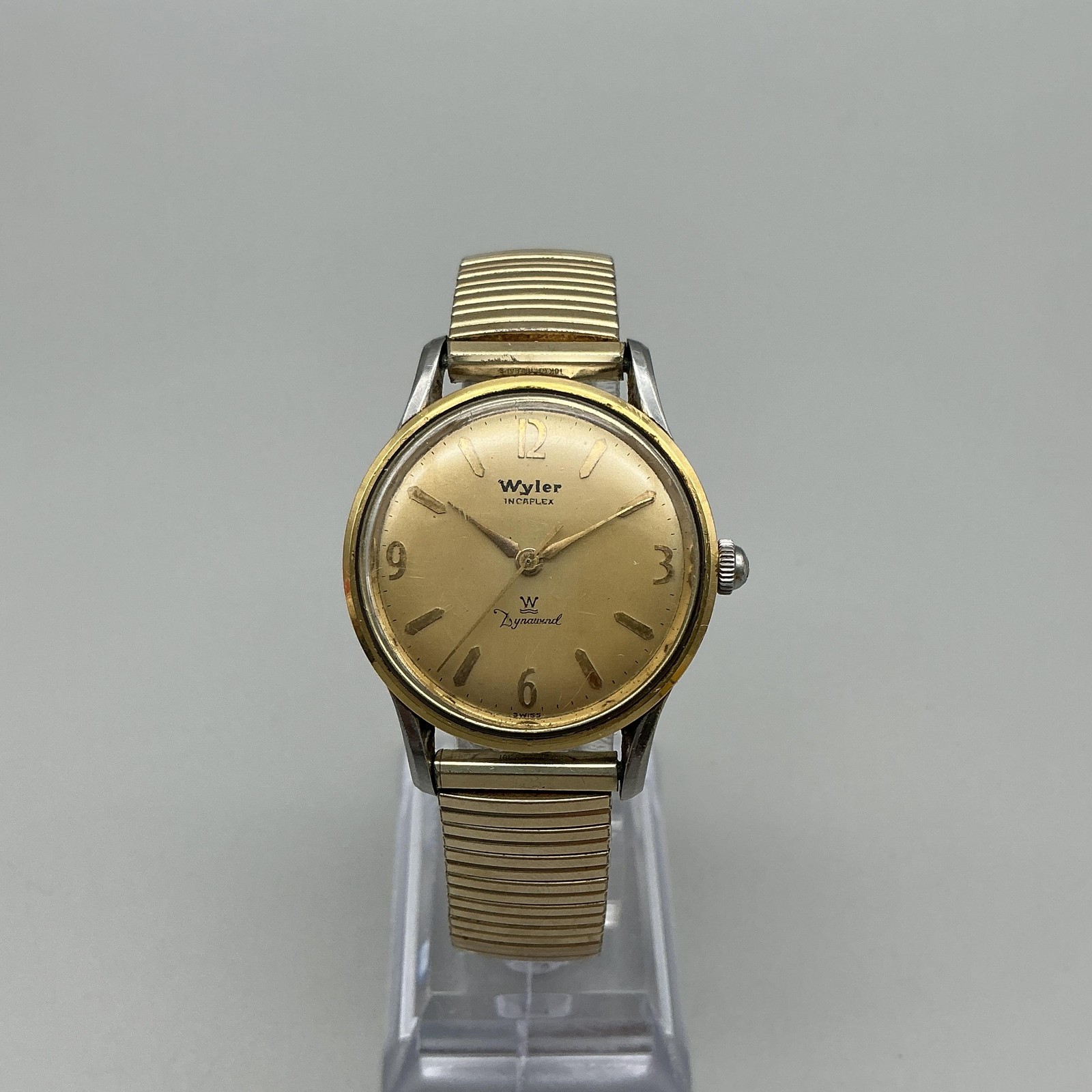 Vintage Wyler Mens Watch 32mm Two Tone Incaflex Dynawind Manual Wind