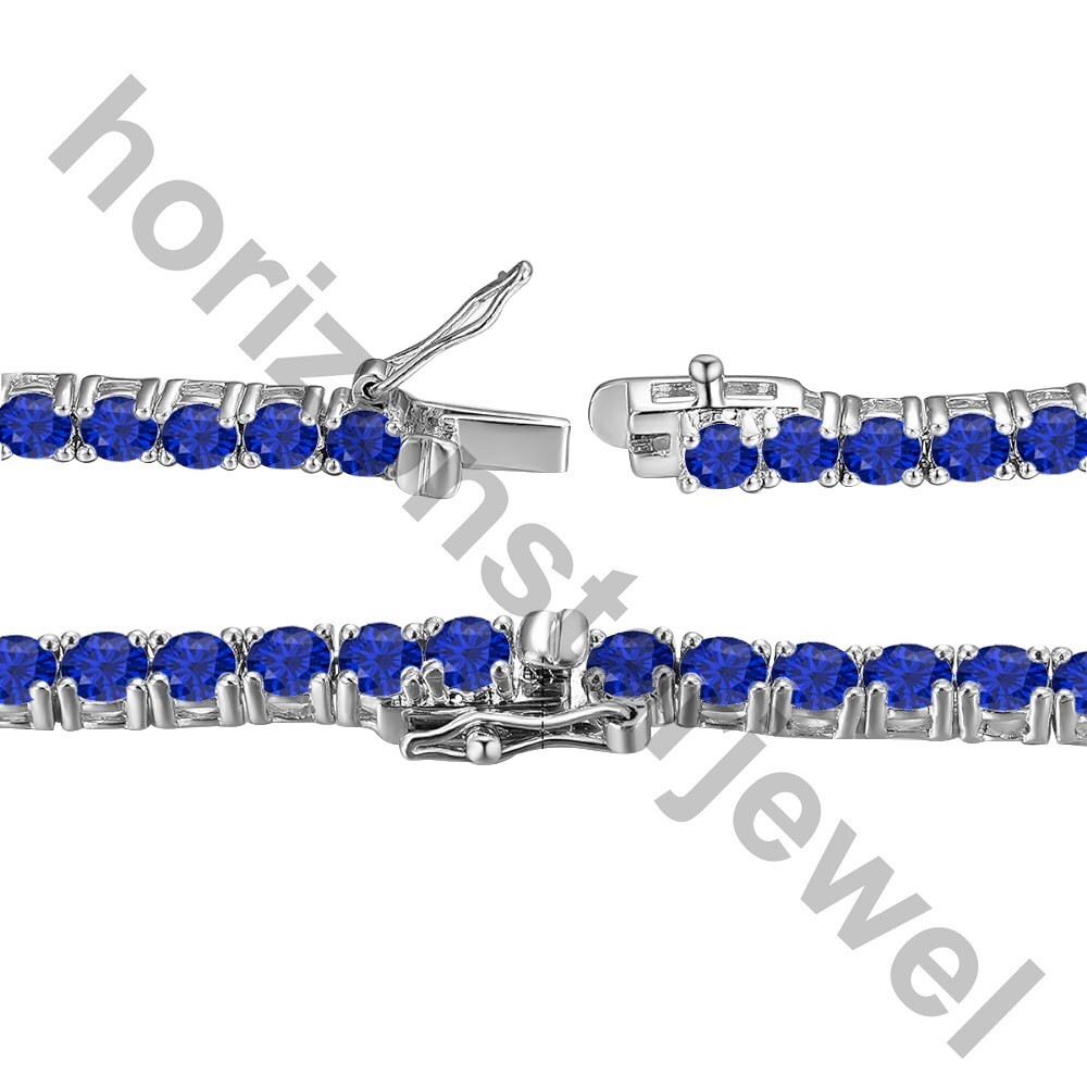 22″ Tennis 5 MM Necklace 55 Ct Round Cut Blue Sapphire 14K White Gold Plated