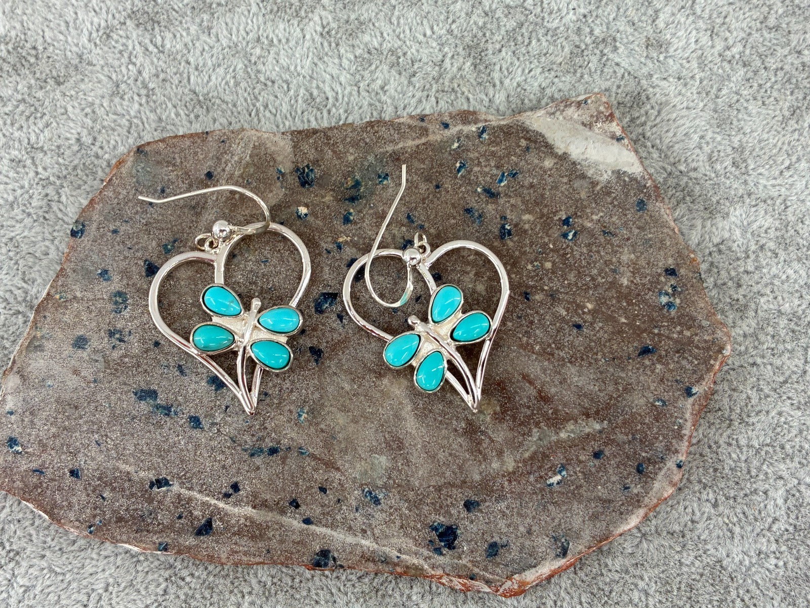 Rare Jay King DTR Turquoise Cabochon Dragonfly Dangle Earrings Sterling Silver