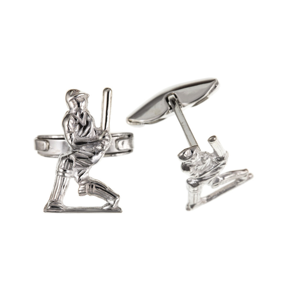 NEW 925 Solid Sterling Silver Cricketer Batsman Cufflinks 4.8g & Free Gift Box