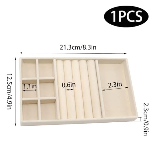 Velvet Jewelry Organizer Trays Stackable Jewelry Storage Display 3-in-1 Beige