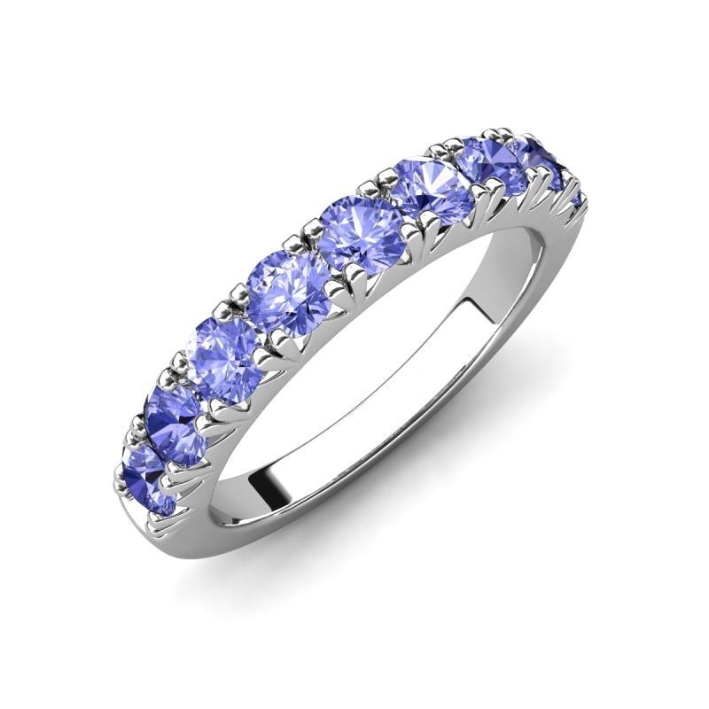 Sterling Silver 925 Tanzanite Brilliant-Cut Round 3.00mm Half Eternity Band Ring