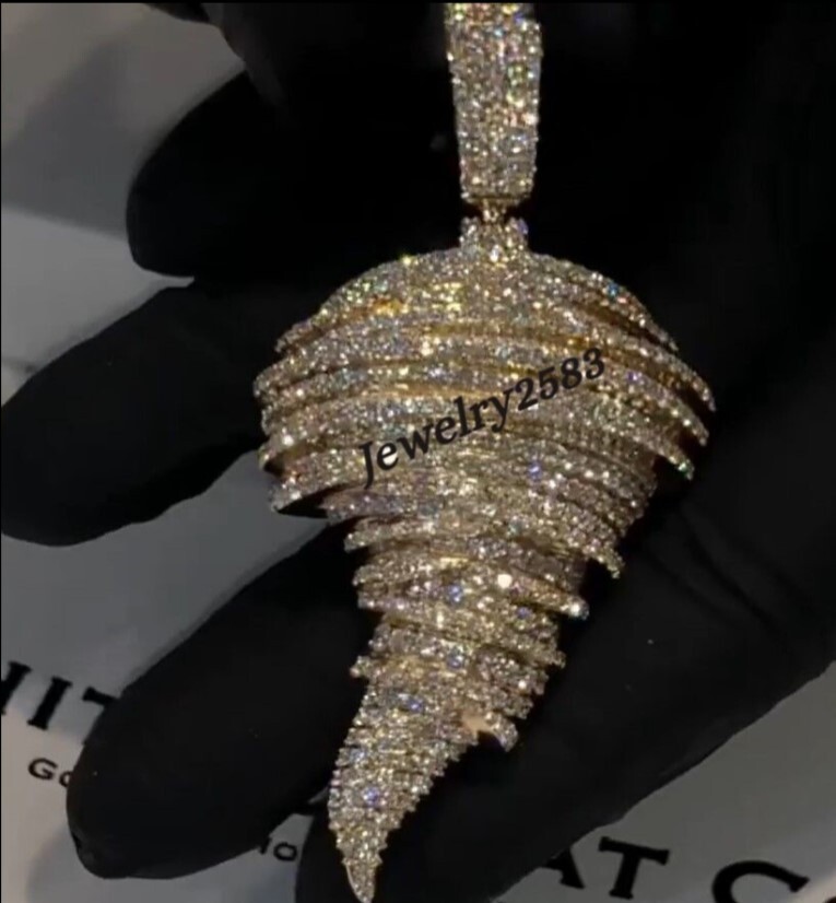 Gift For Mens Tornado Pendant With Flawless Honeycomb Real Moissanite 925 Silver