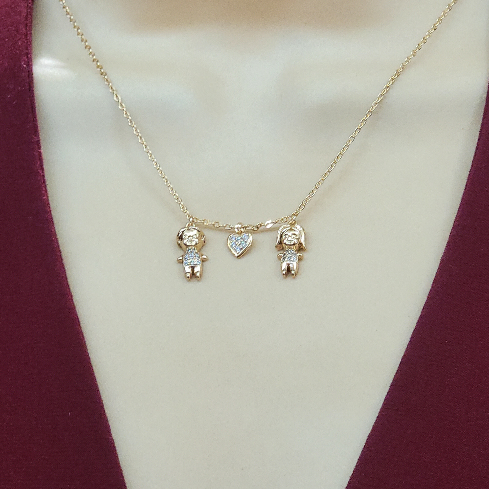 18K Gold Plated Girl – Heart – Boy Pendant Charm Chain Necklace Jewelry Family