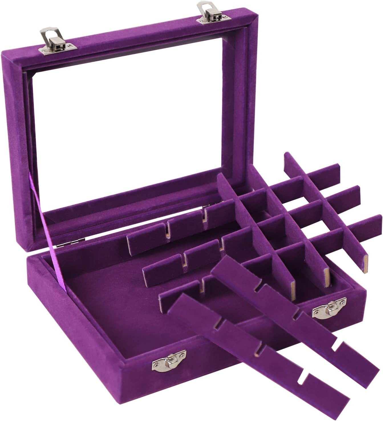Velvet Jewelry Box 24 Grid Jewelry Earrings Display Organiser Box Ring Tray Hold