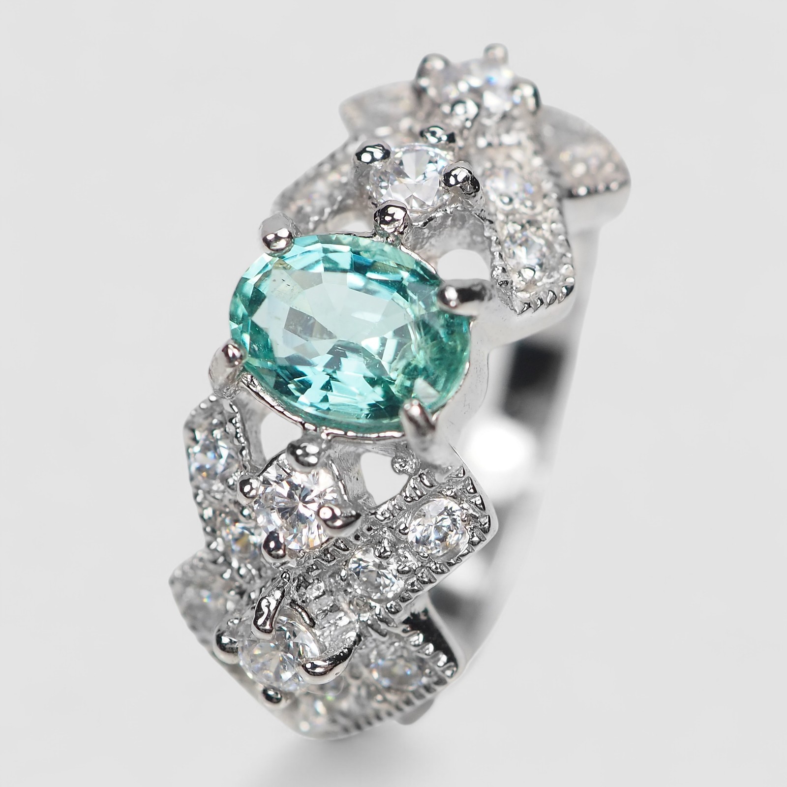 COLOMBIA NEON BLUE GREEN EMERALD 1.05CT 925 STERLING SILVER FINE JEWELRY RINGS