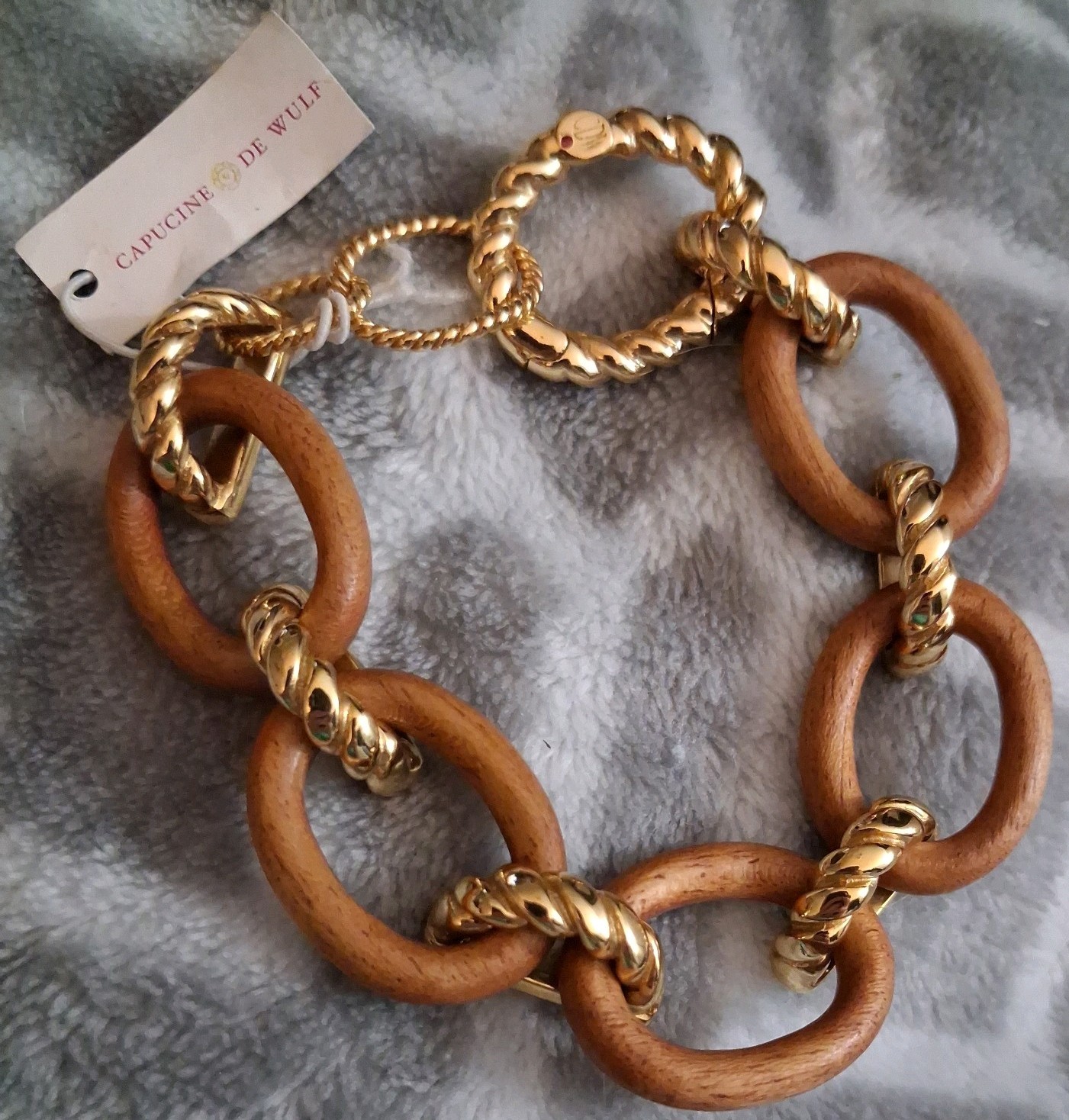 Capucine de Wulf Earth Goddess Teak Wood 18k Gold Plated Bracelet