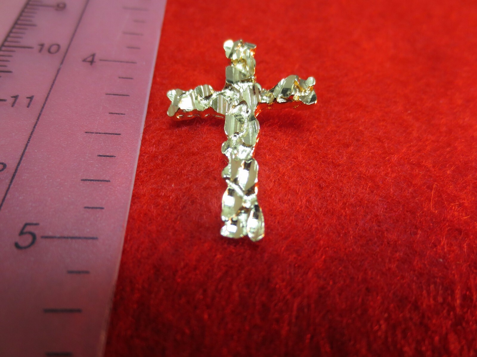 14 KT GOLD PLATED NUGGET CROSS RELIGIOUS CHARM & 16″-30″ ROPE CHAIN SET-2641